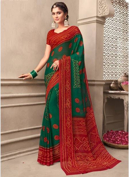 Red And Dark Green Colour Ruchi Kesariya Chiffon 65th Edition Daily Wear Chiffon Saree Collection 12004 A